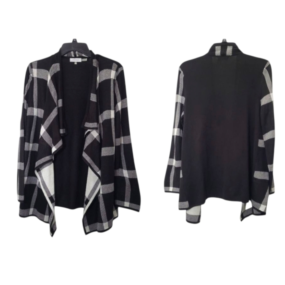 Calvin Klein Black & White Plaid Cardigan Size Small Petite